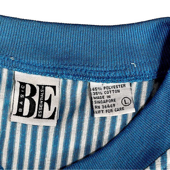 BE Basic Essentials size large VINTAGE zip jacket shoulder pads blue stripes EUC - Picture 14 of 14